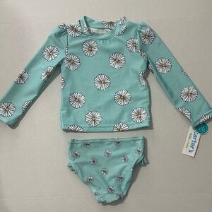 Carter's Aqua Daisy Long-Sleeve Rash Guard Two-Piece Swim Set